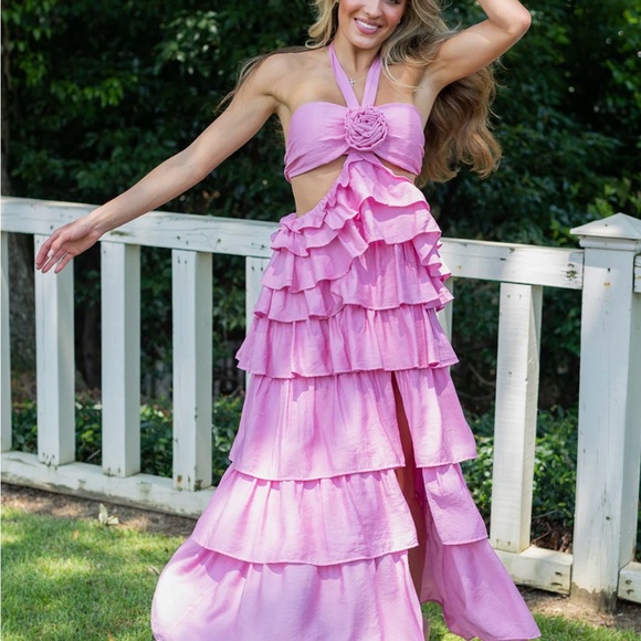 Pink Ruffled Halter Dress - Picture 4 of 5